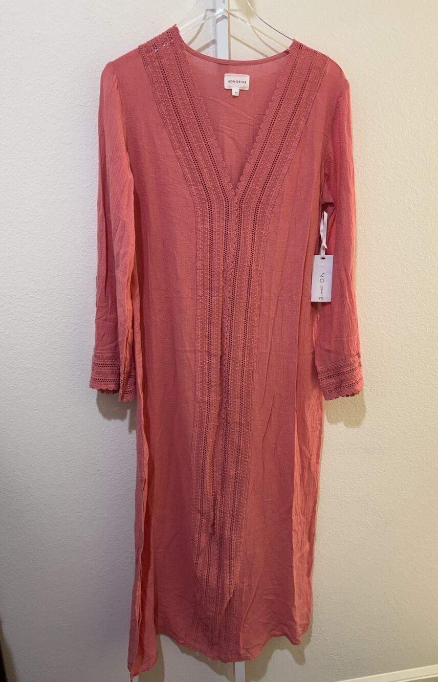 Honorine Women's Long Eden Kaftan Tulip Coral M NWT Gauze Collection